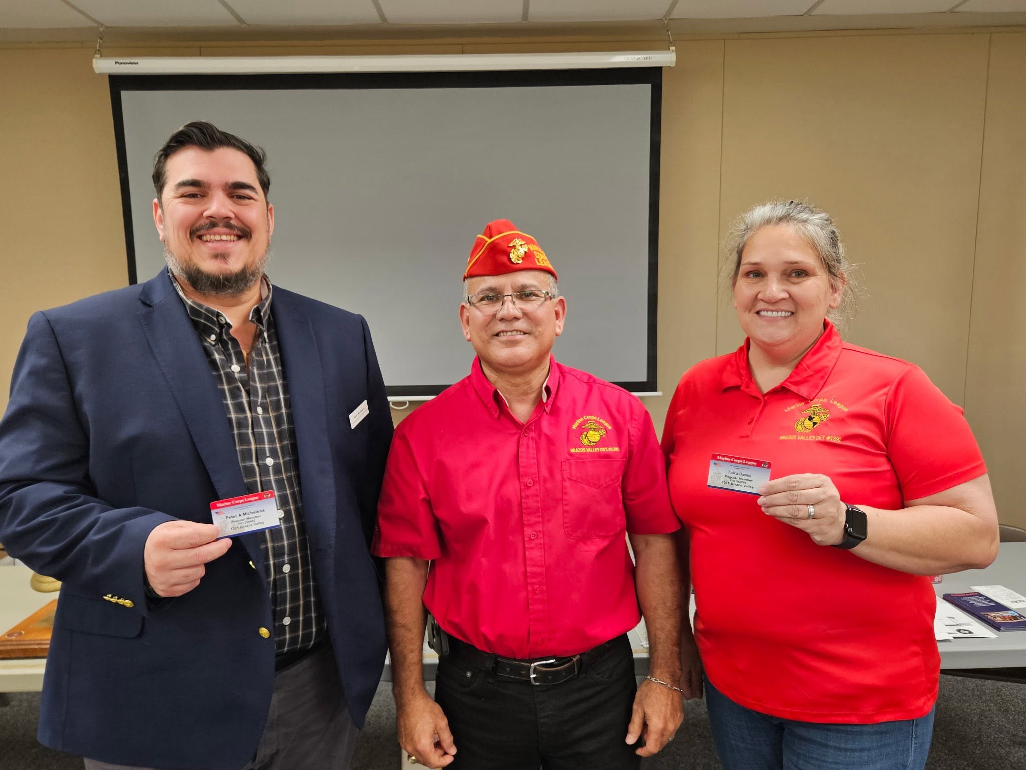 Peter Michelena with members of the Brazos County Marine Corps League